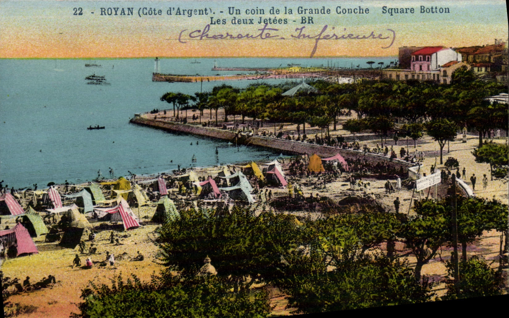 POSTAL Royan de la VENDIMIA una esquina de los embarcaderos grandes del jardín público dos de Botton de la concha