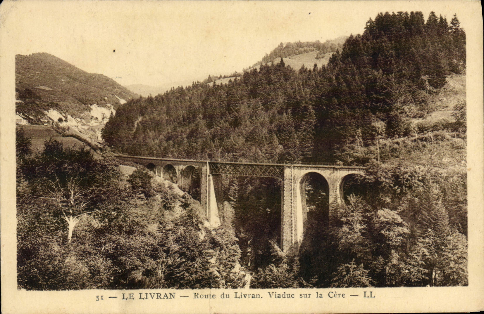 VINTAGE POSTCARD Livran Road of Livran Viaduct on Cere