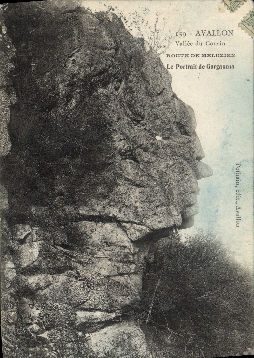 VINTAGE POSTCARD Avallon Valley of the Cousin Road of Meluzien the portrait of Gargantua