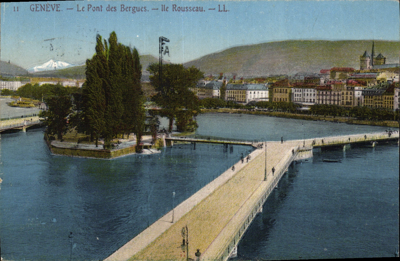 CPA Geneve Le Pont Des Bergues Ile Rousseau