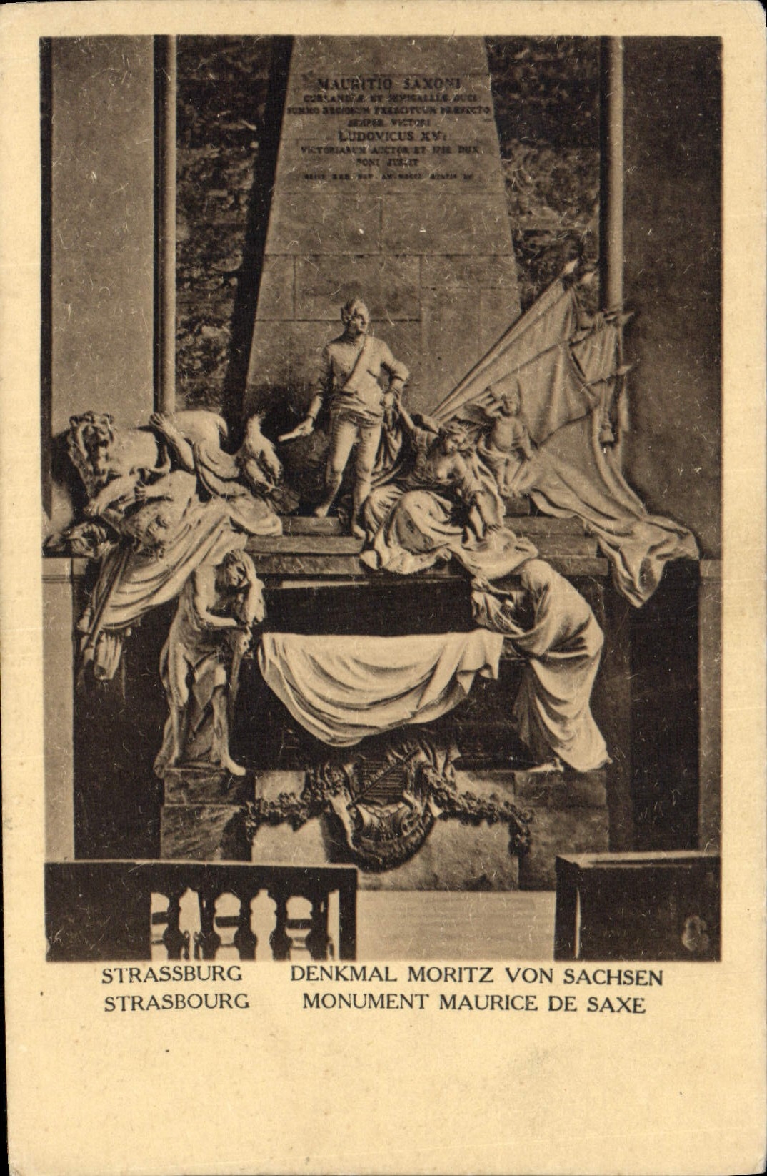 Monumento de Estrasburgo Mauricio de la POSTAL de la VENDIMIA de Sajonia