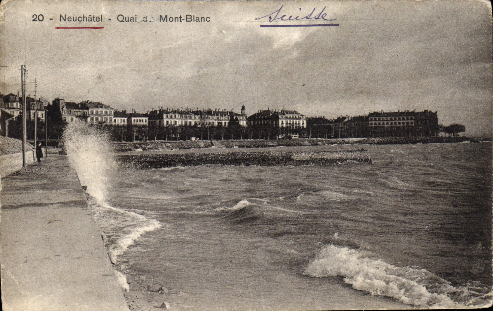 VINTAGE POSTCARD Neuchâtel Quay of Mont Blanc