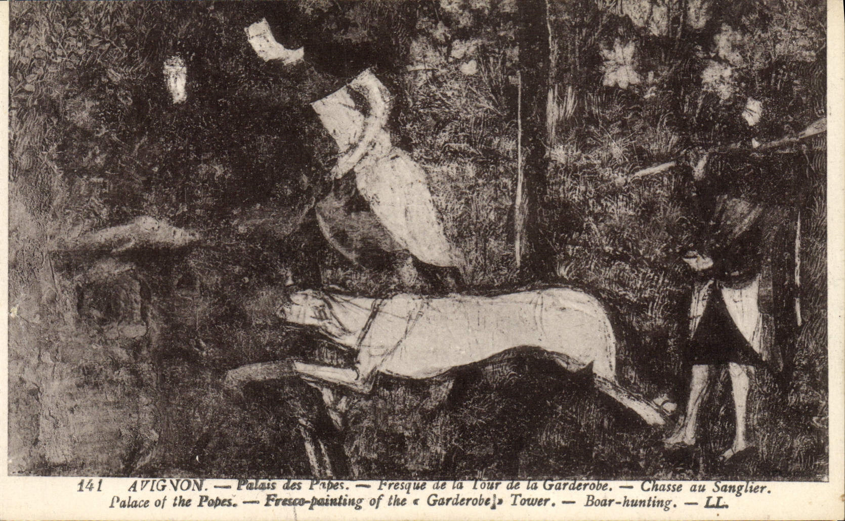 CPA Avignon Palais des Papes Fresque de la tour de la garderobe Chasse au sanglier 