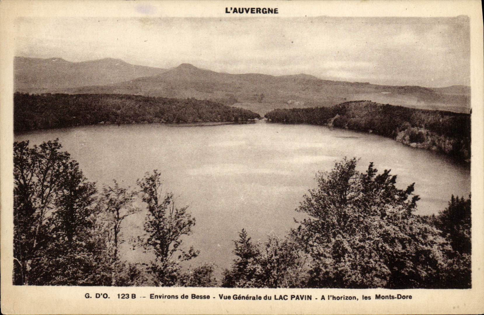 VINTAGE POSTCARD Auvergne Environs De Besse View of the lake pavin At the horizon the Mounts Gilds