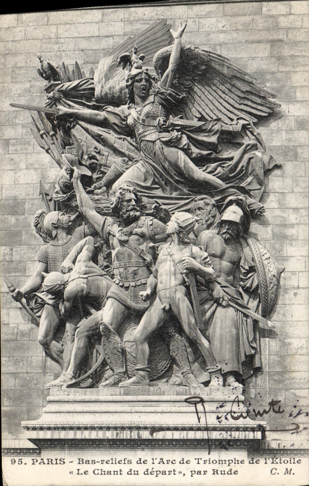 VINTAGE POSTCARD Low Paris Reliefs of Arc de Triomphe of Etoile the song of the departure by Hard