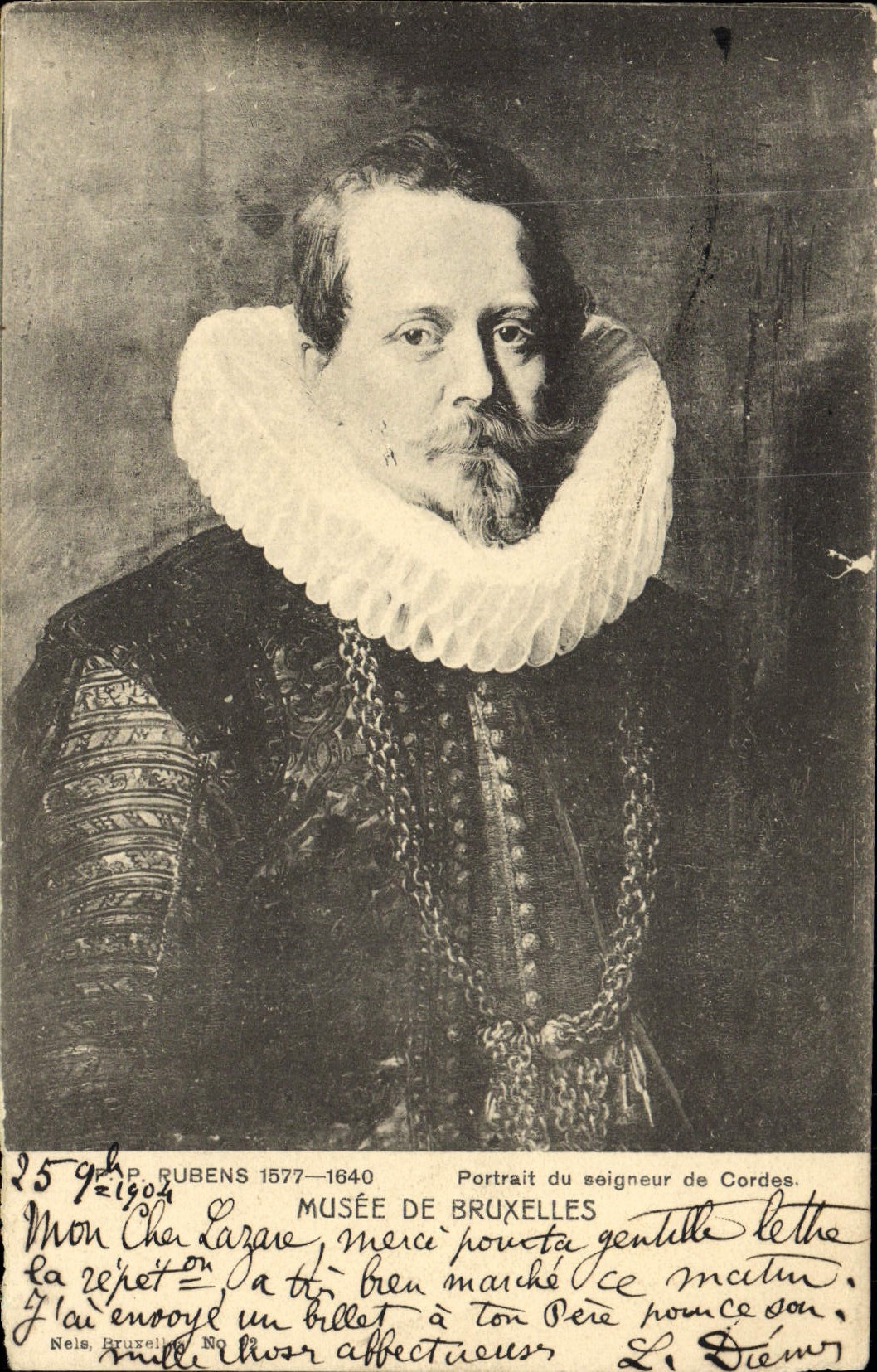 Retrato de Rubens de la POSTAL de la VENDIMIA del señor del museo de las cuerdas de Bruselas