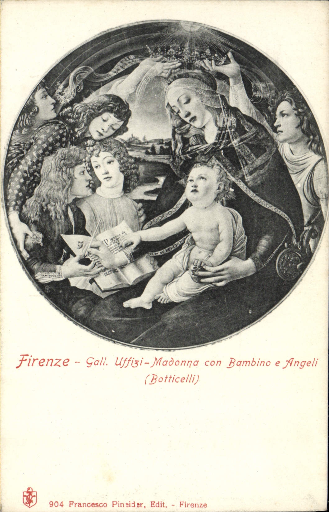 VINTAGE POSTCARD Firenze Gall Uffizi Madonna Idiot Bambino E Angeli Botticelli