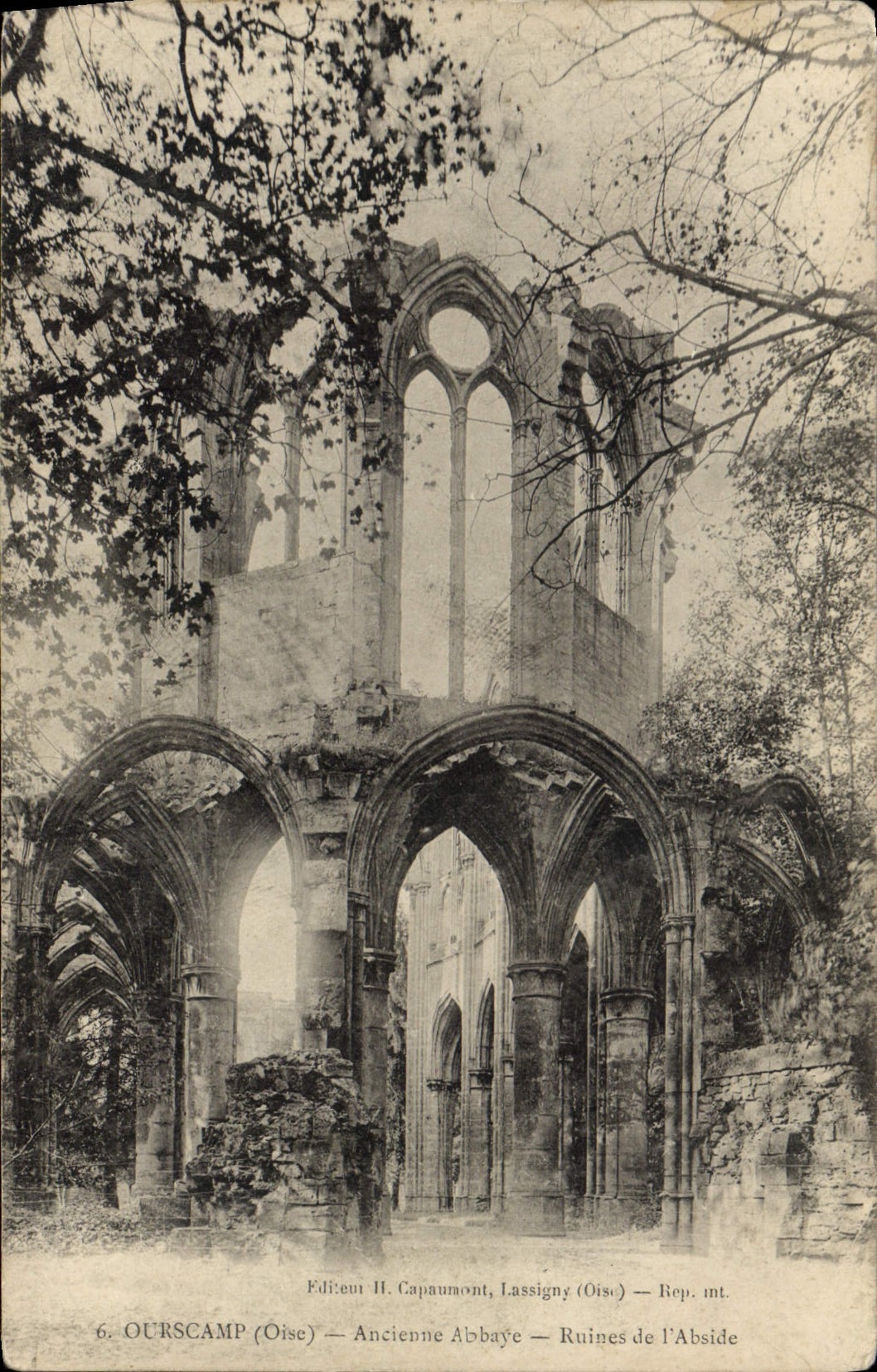VINTAGE POSTCARD Ourscamp Old Ruins Abbey of the Apse