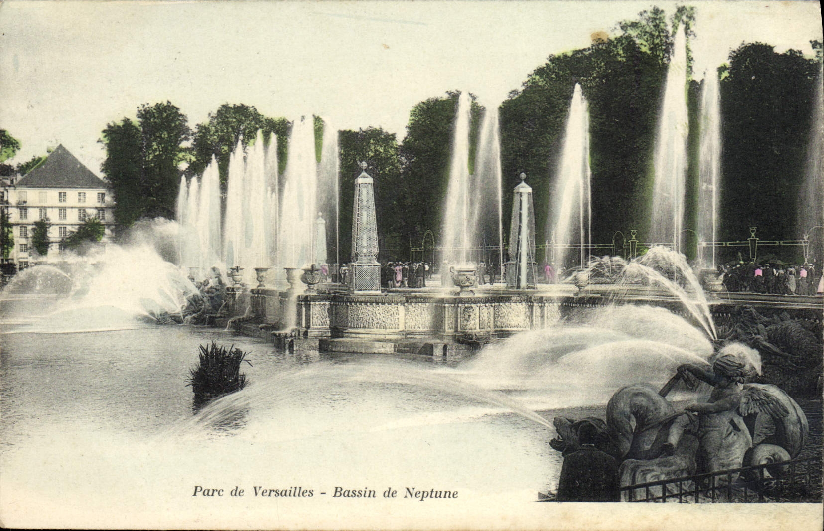 VINTAGE POSTCARD Park of Versailles Basin of Neptune