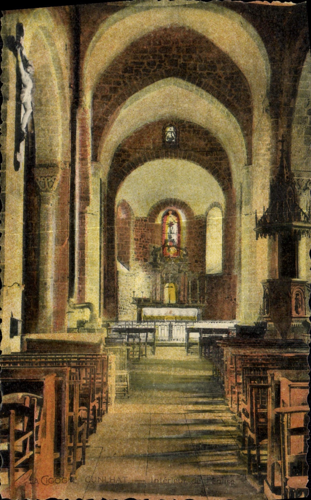 POSTAL Cunlhat interior de la VENDIMIA de la iglesia