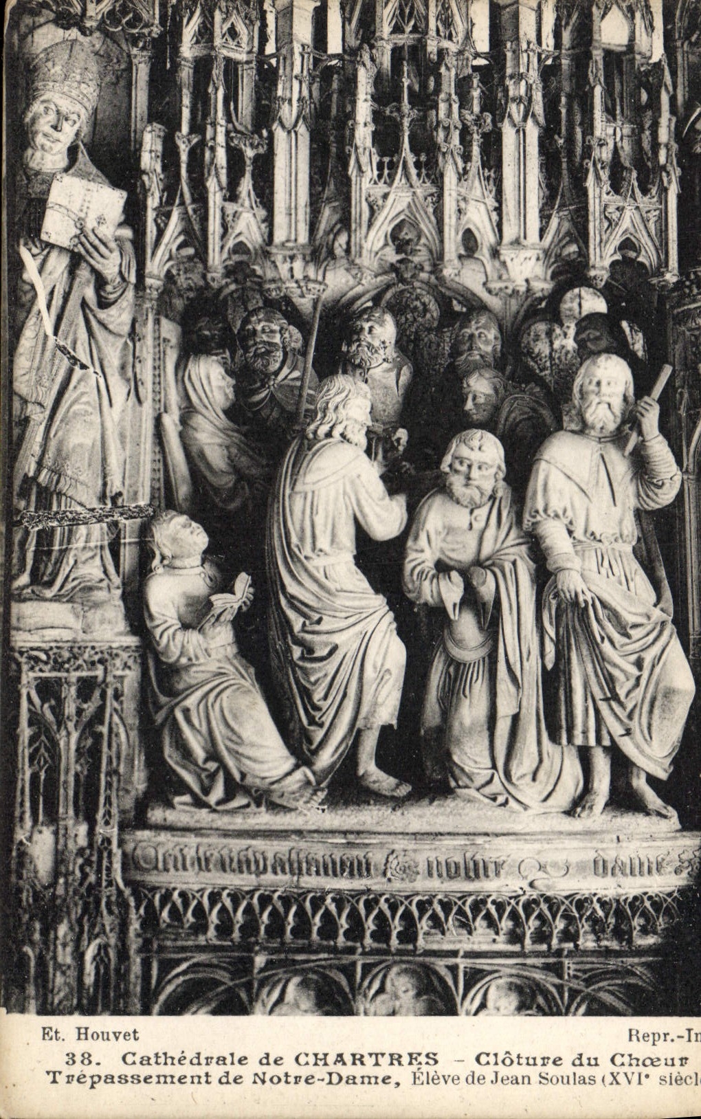 La POSTAL Cathedrale de la VENDIMIA de Chartres incluye el estribillo de Trepassement de Notre Dame Eleve de Jean Soulas