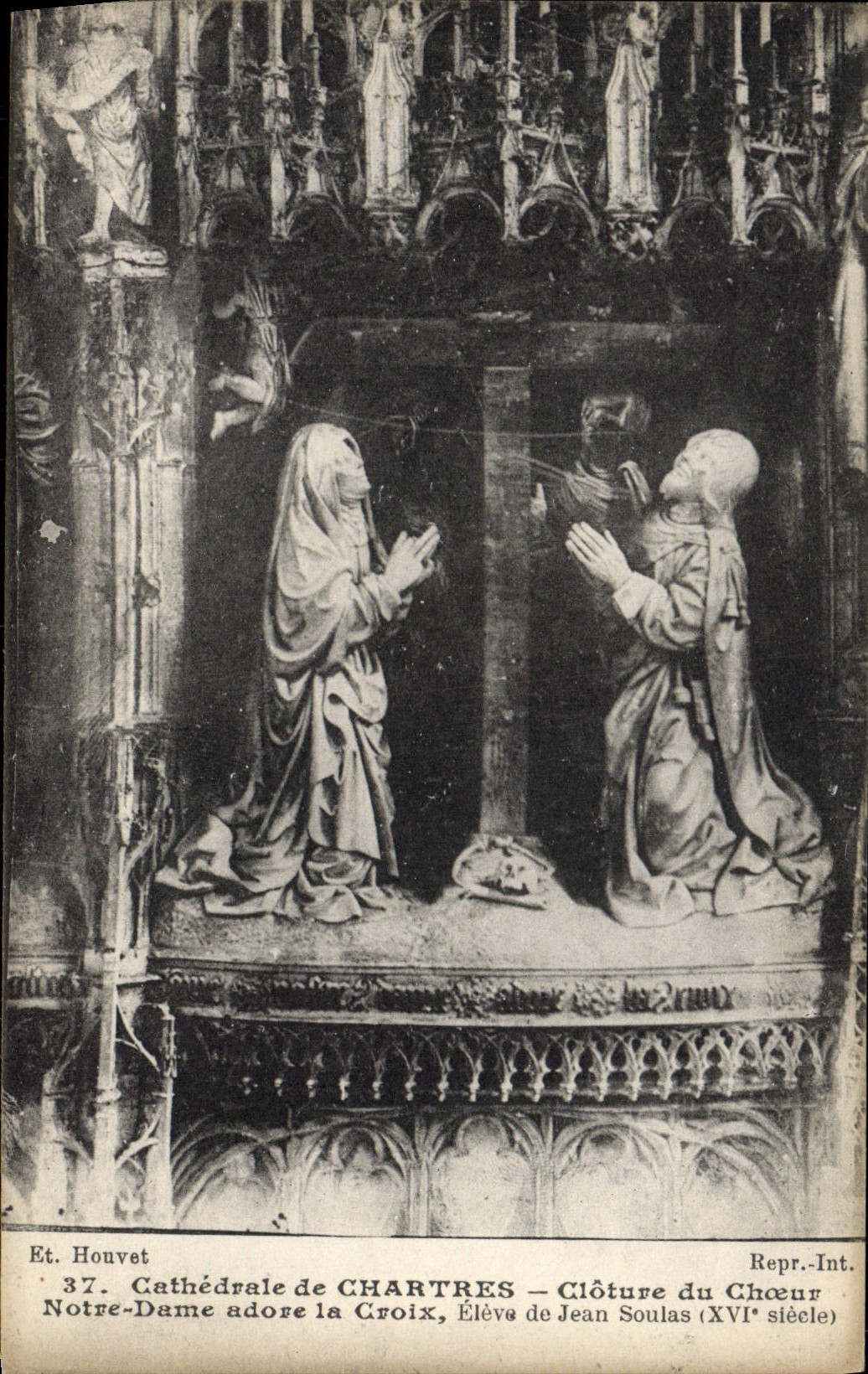 La POSTAL Cathedrale de la VENDIMIA del estribillo de Notre Dame del Cloture de Chartres adora la cruz de Eleve de Jean Soulas