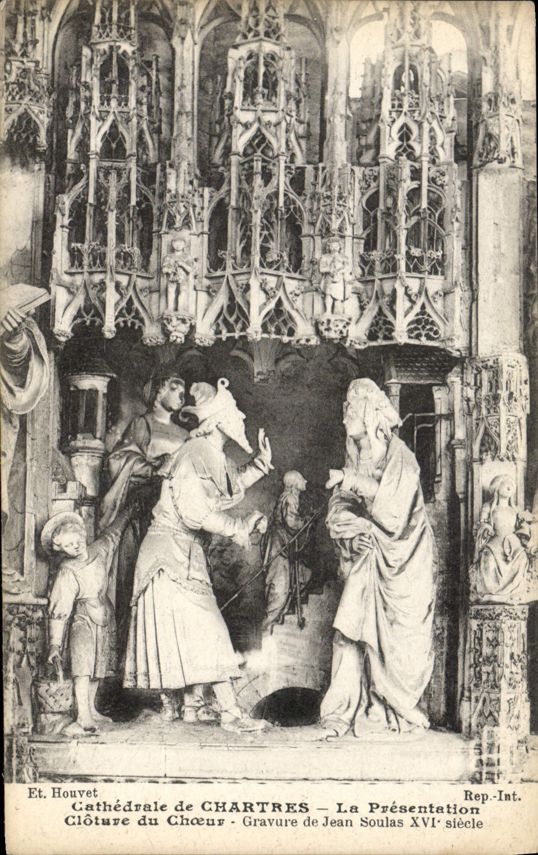 CPA Cathedrale de Chartres La Presentation Cloture du choeur Gravure de Jean Soulas
