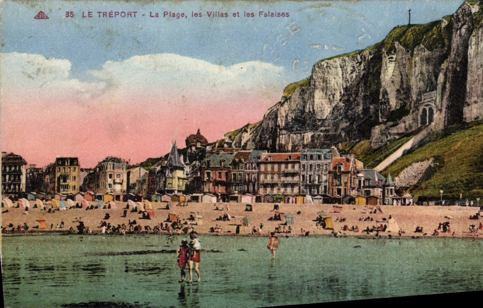 VINTAGE POSTCARD Treport the Beach Villas and Cliffs