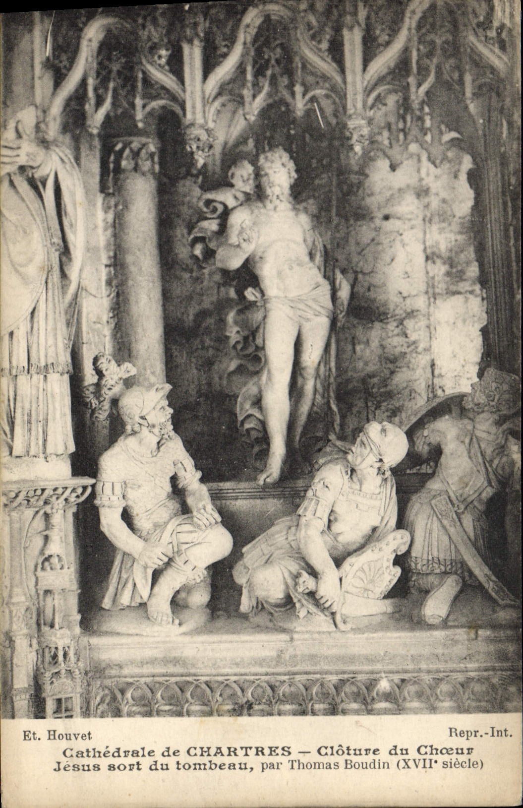 La POSTAL de la VENDIMIA la catedral del estribillo joven del Cloture de Chartres sale de la tumba Thomas Boudin