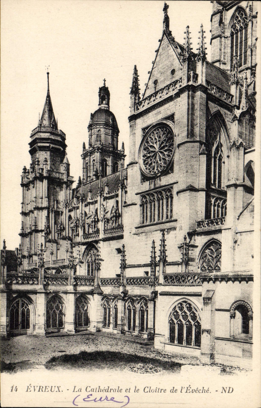 VINTAGE POSTCARD the Cathedral of Evreux and the Cloister of the eveche