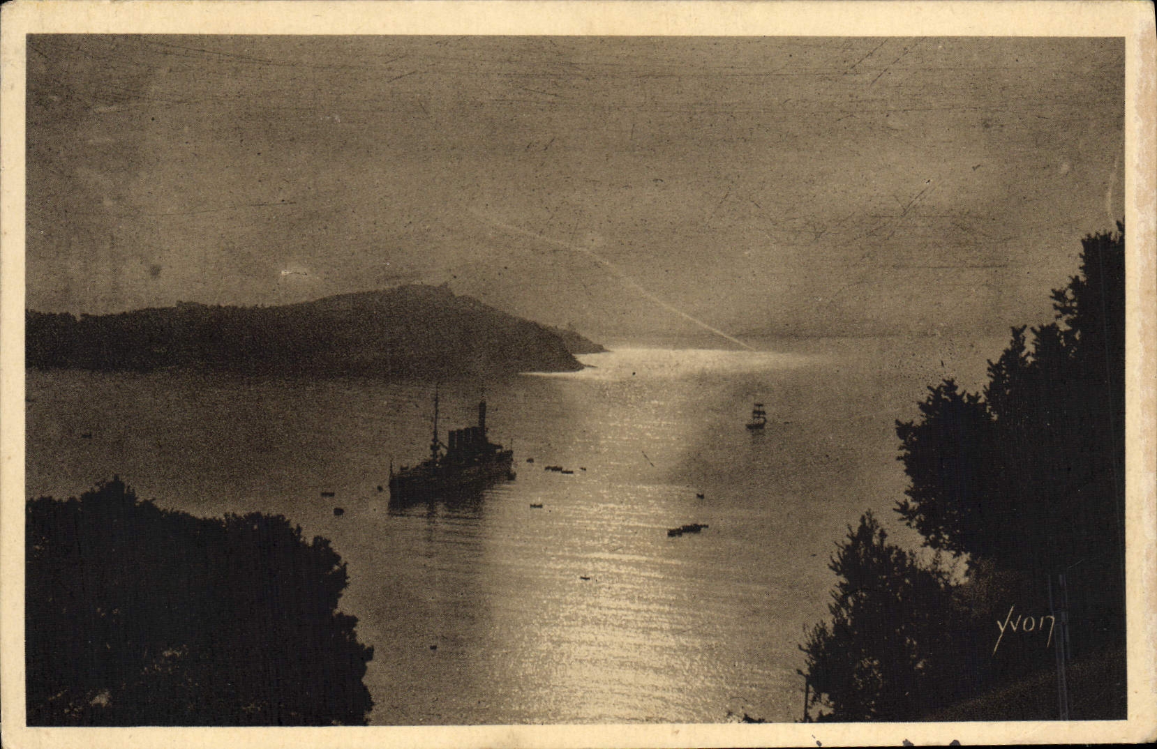 VINTAGE POSTCARD Dimension Of Azure Villefranche Sunset On the Roads Boat