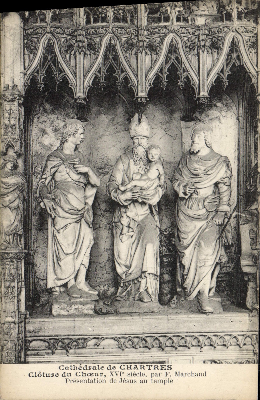 La POSTAL Cathedrale de la VENDIMIA de Chartres incluye la presentación del estribillo de Jesús al templo