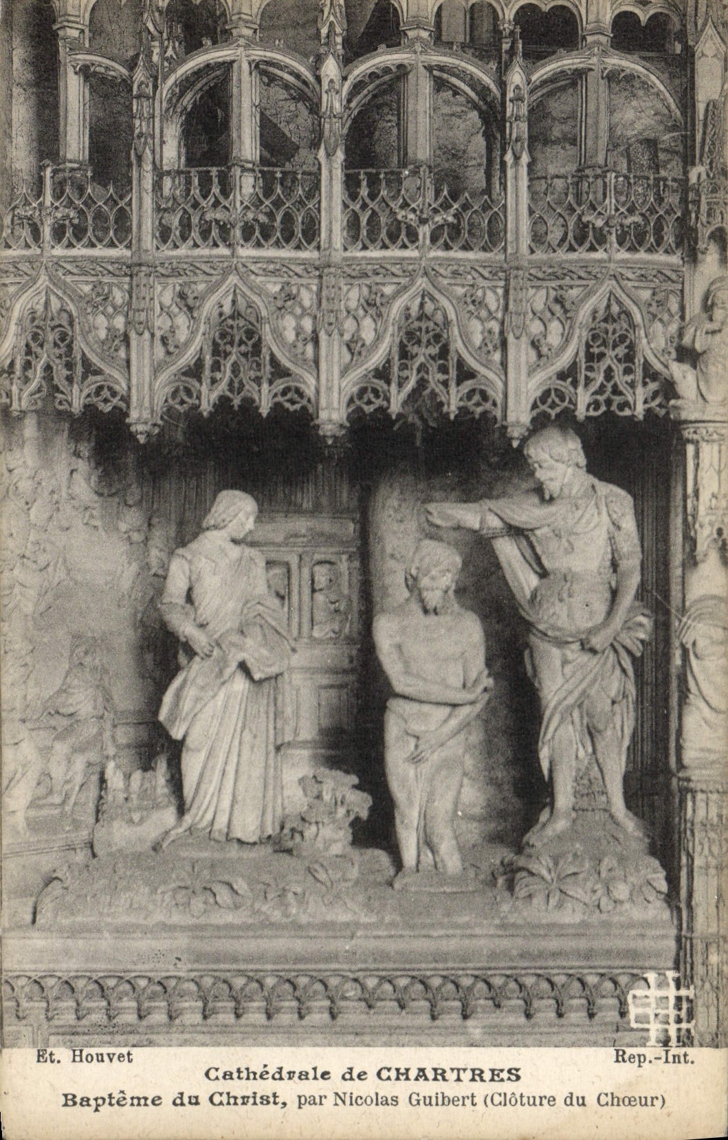 La POSTAL Cathedrale de la VENDIMIA de Chartres Bapteme de Cristo de Nicolás Guilbert incluye el estribillo