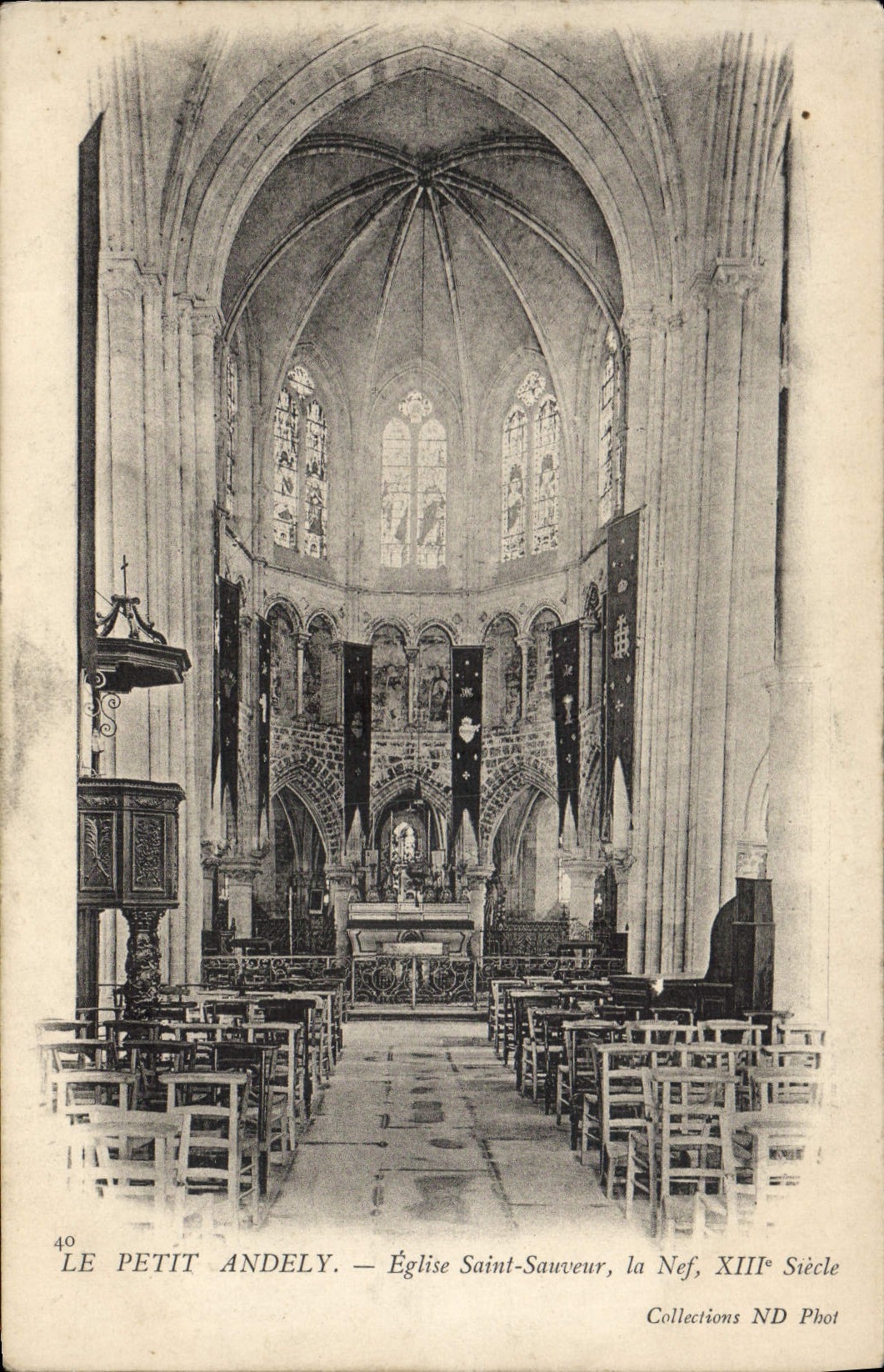 VINTAGE POSTCARD Small Andely Church Saint Saver the Nave