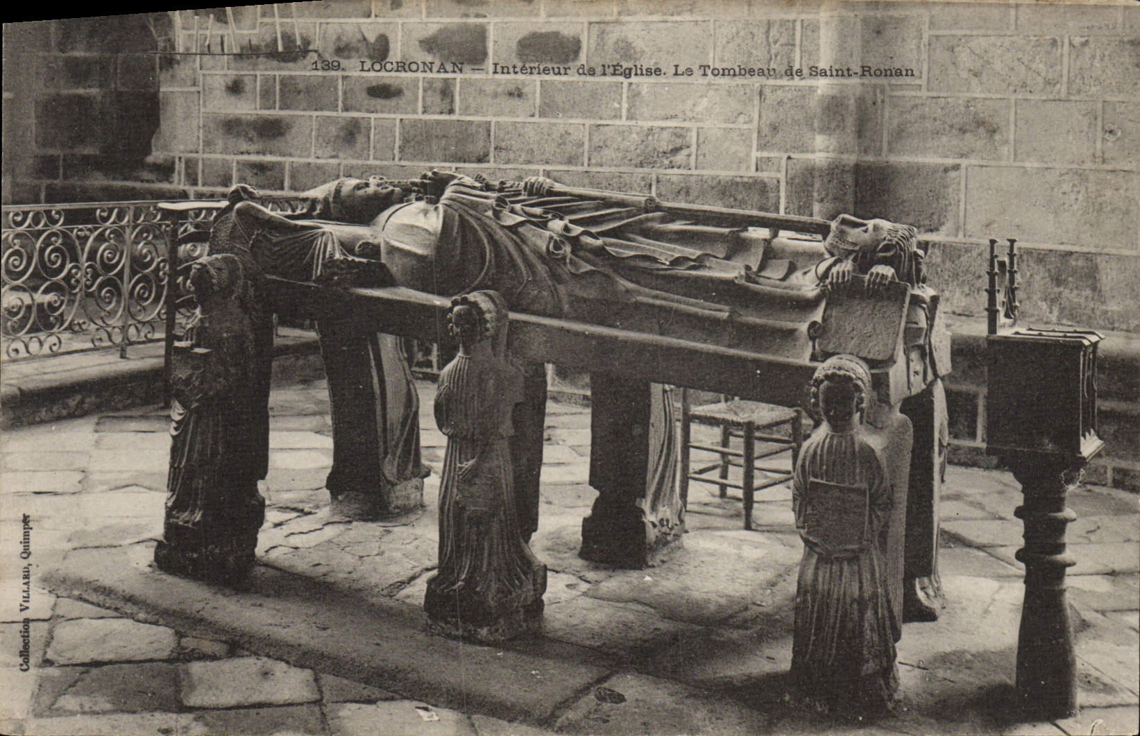 VINTAGE POSTCARD Interior Locronan De I' Eglise the tomb of Ronan Saint