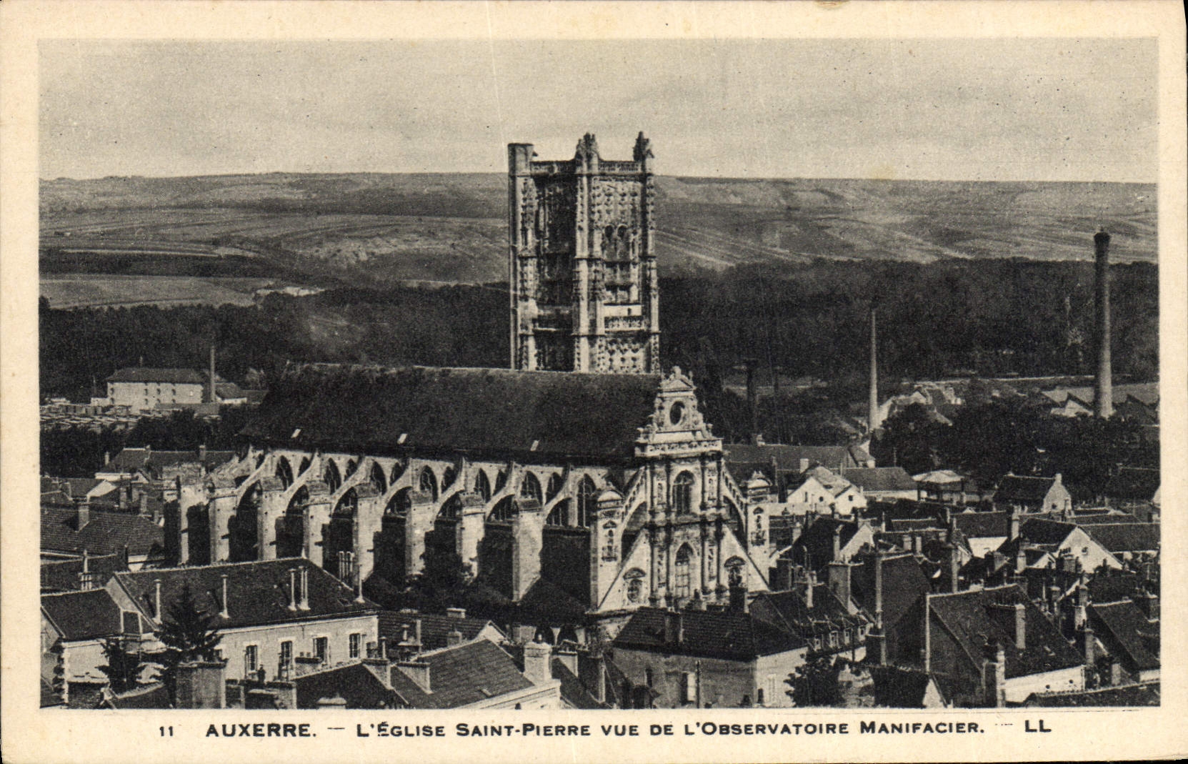 VINTAGE POSTCARD Auxerre the Church Saint Pierre Seen Of the Manifacier Observatory