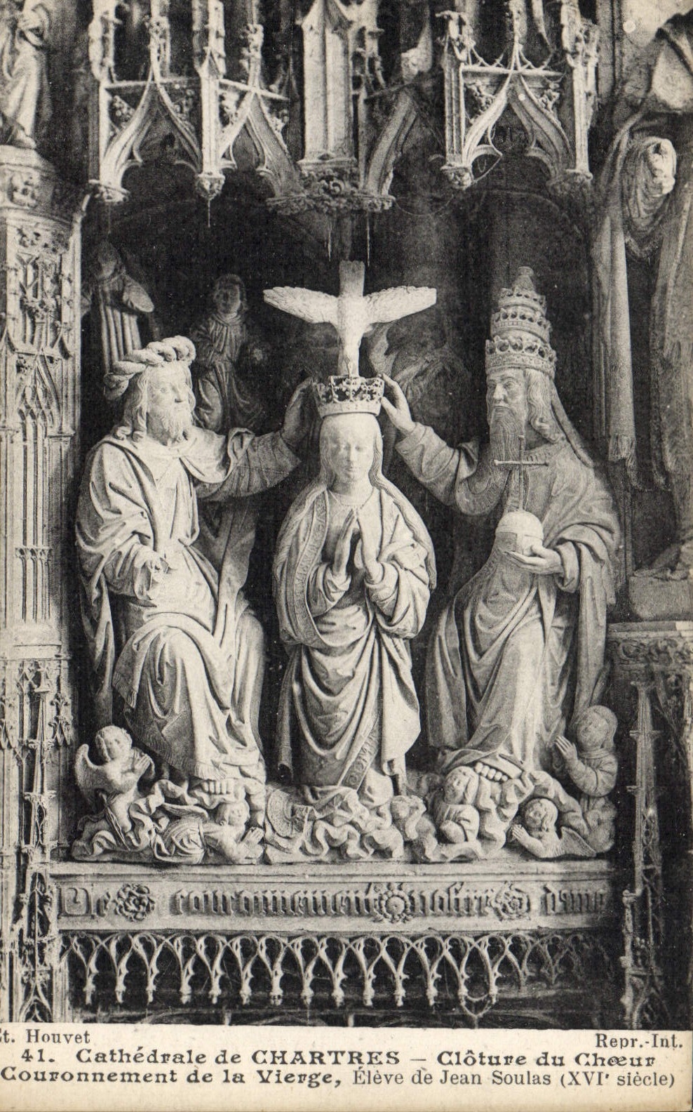 La POSTAL Cathedrale de la VENDIMIA de Chartres incluye la coronación del estribillo de la virgen de Eleve de Jean Soulas