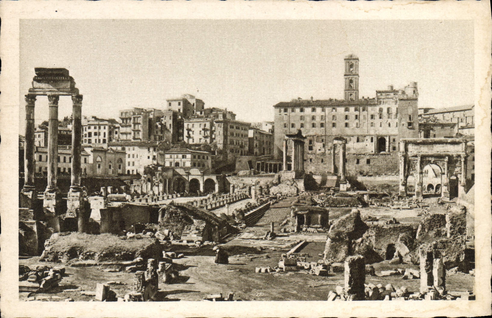 Idiota del romano de Roma Foro de la POSTAL de la VENDIMIA él Tempio di Castore E Polluce E la basílica Julia