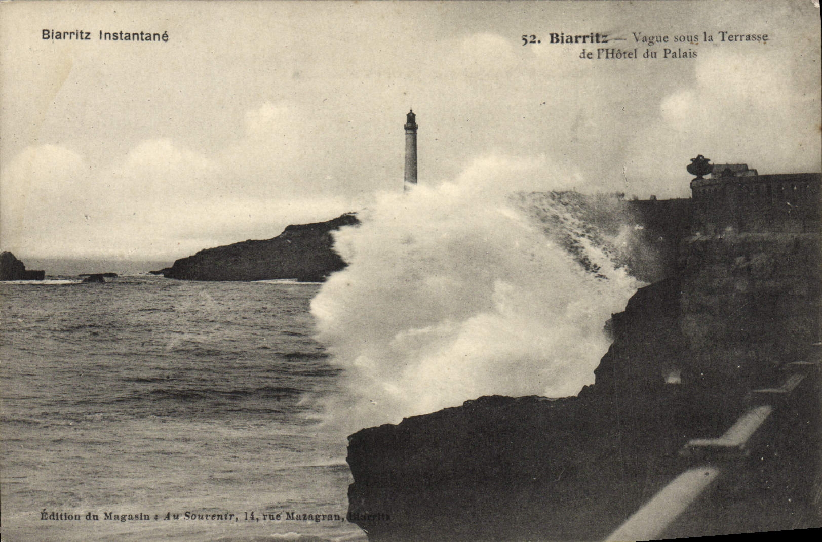 VINTAGE POSTCARD Vague Biarritz Under the Terrace of the hotel of the Palate