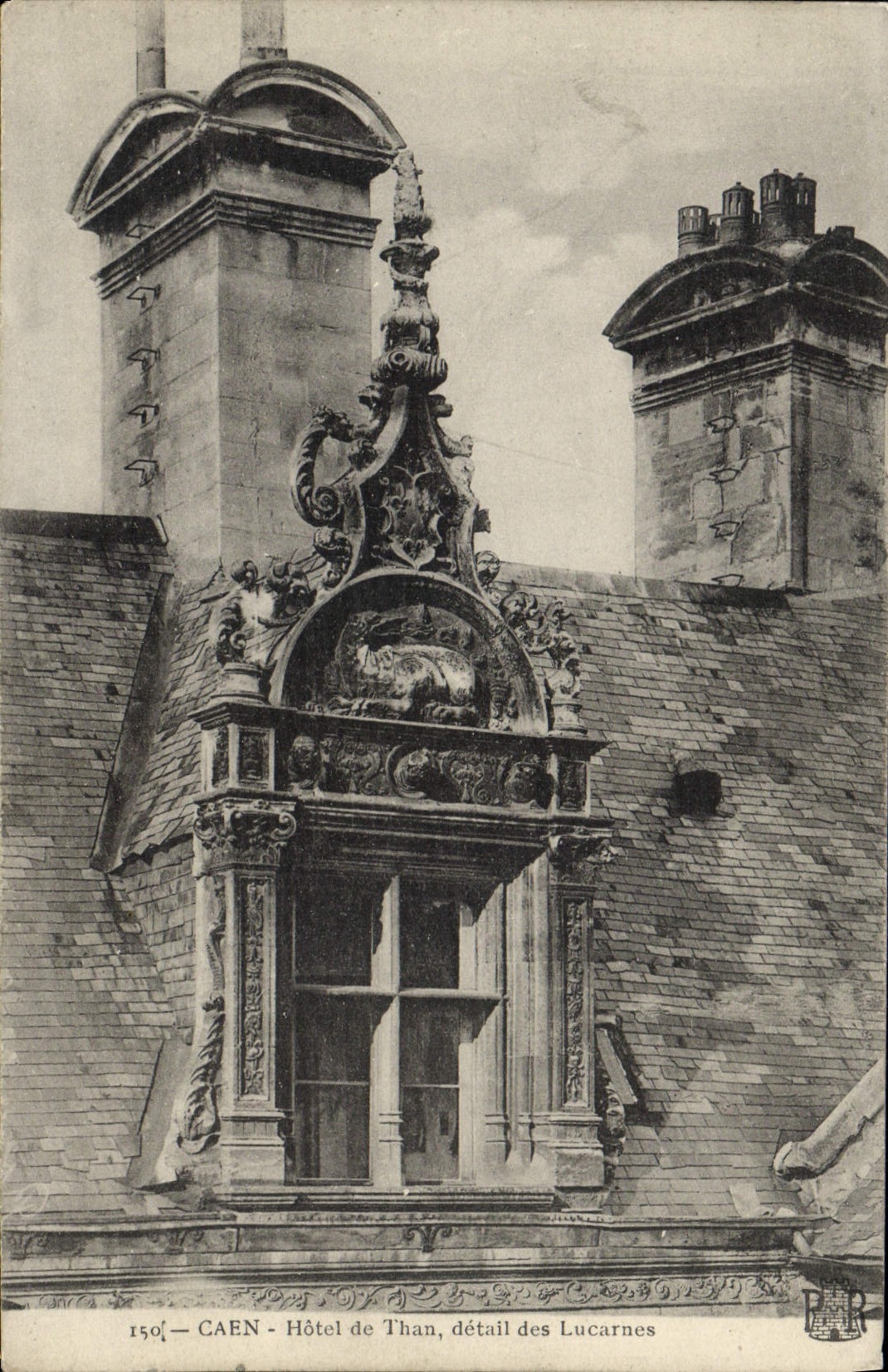 VINTAGE POSTCARD Caen Hotel of Than detail of the Attic windows