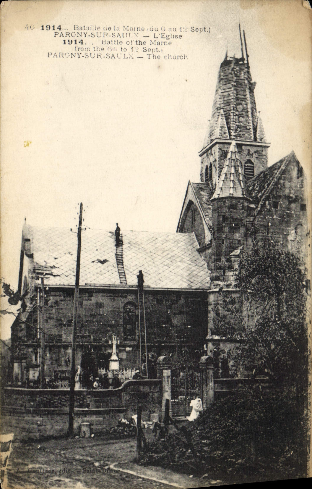 VINTAGE POSTCARD Battle of the Pargny Marne on Saulx the church