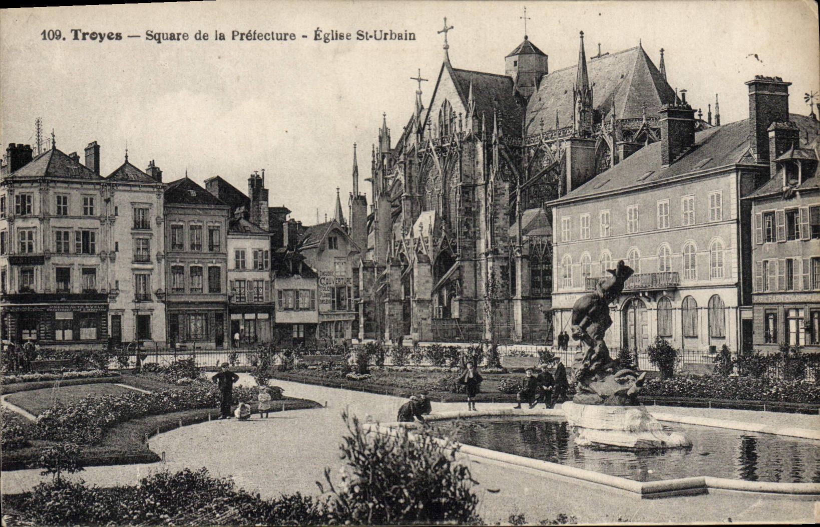 VINTAGE POSTCARD Troyes Public garden of Pretecture Church St Urbain