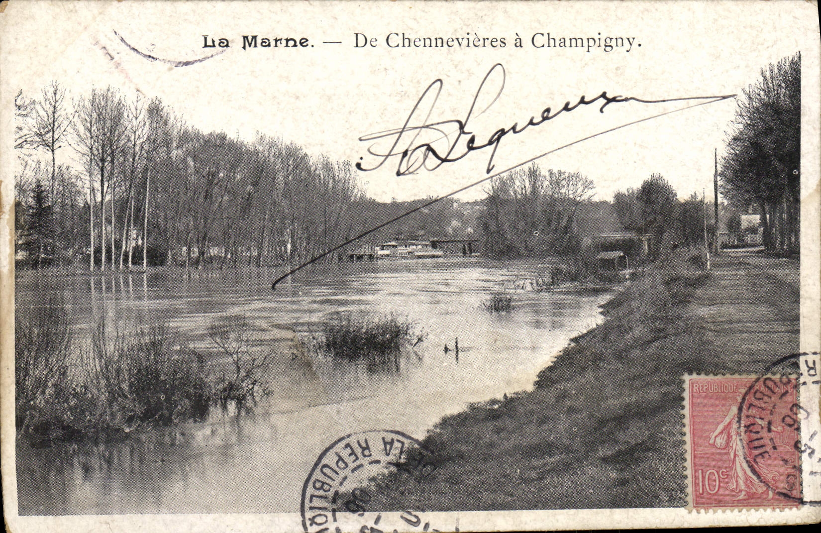 VINTAGE POSTCARD the Marne De Chennevieres has Champigny