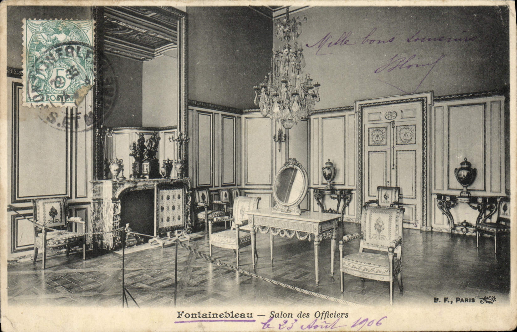 VINTAGE POSTCARD Fontainebleau Living room of the Officers