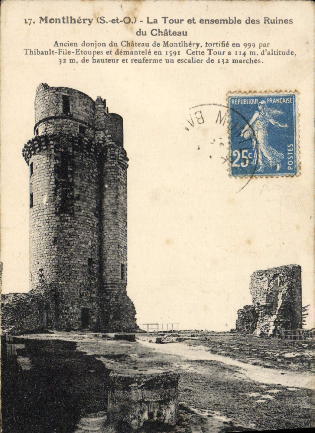 VINTAGE POSTCARD Montihery the Tower and together of the Ruins of the Castle