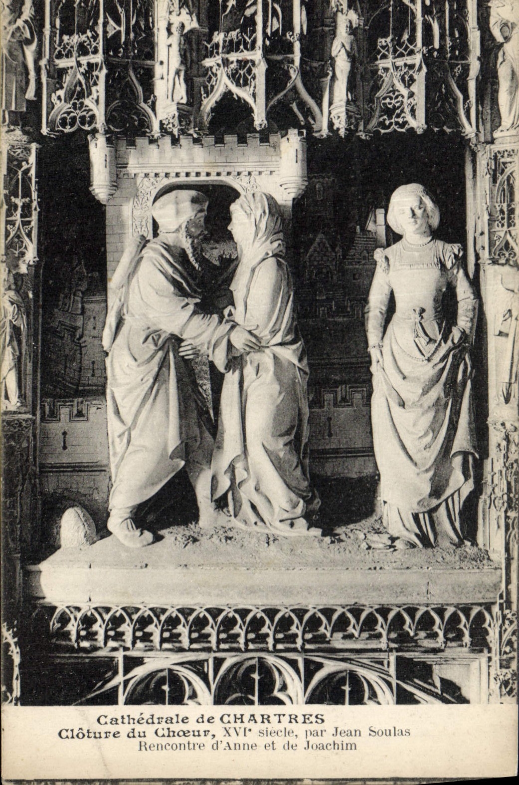 La POSTAL Cathedrale de la VENDIMIA de Chartres incluye el corazón de Jean Soulas Rencontre de Anne y de Joaquín