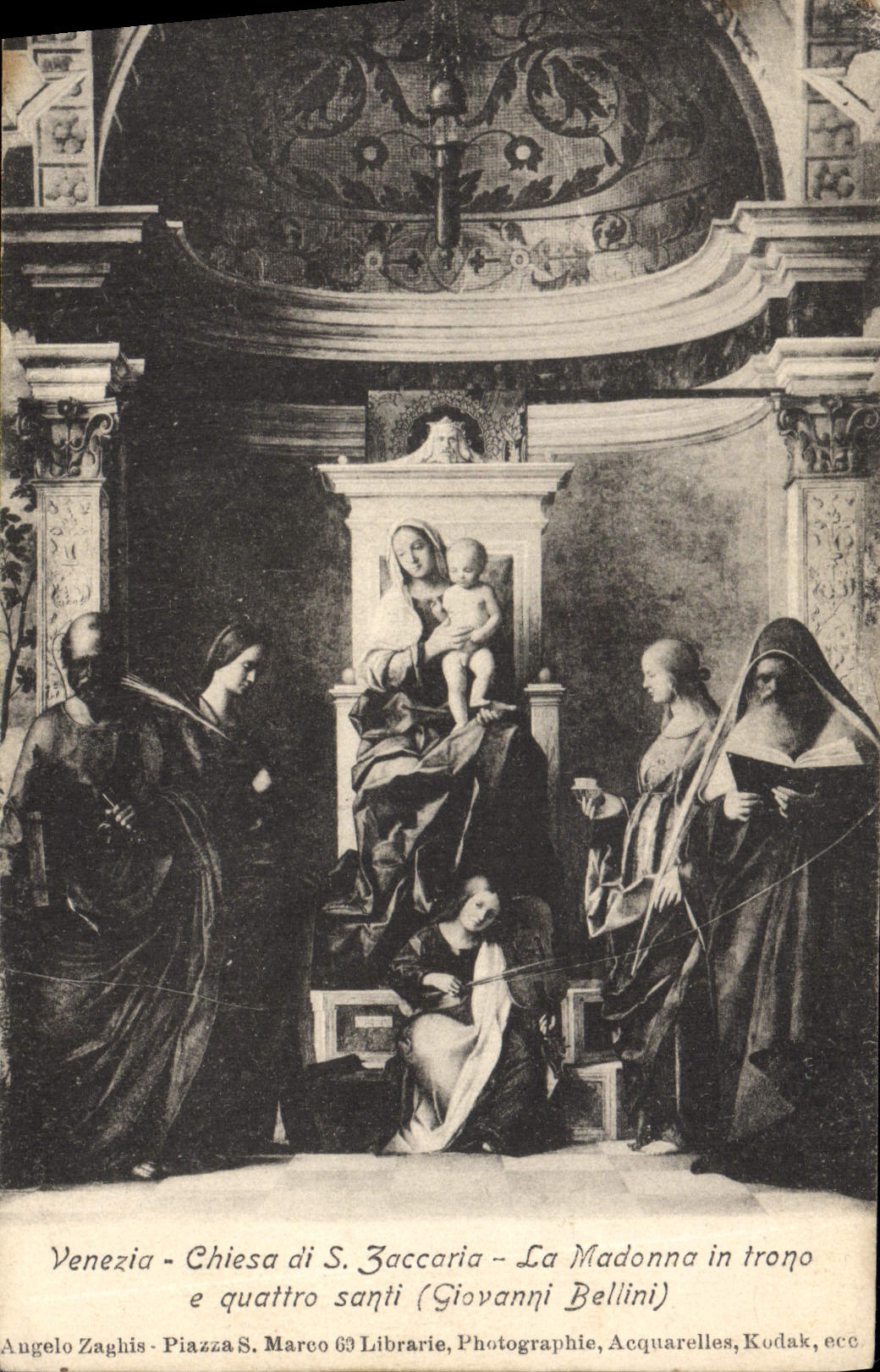 VINTAGE POSTCARD Venezia Chiesa di Zaccaria the Madonna in Trono E quattro Giovanni Bellini