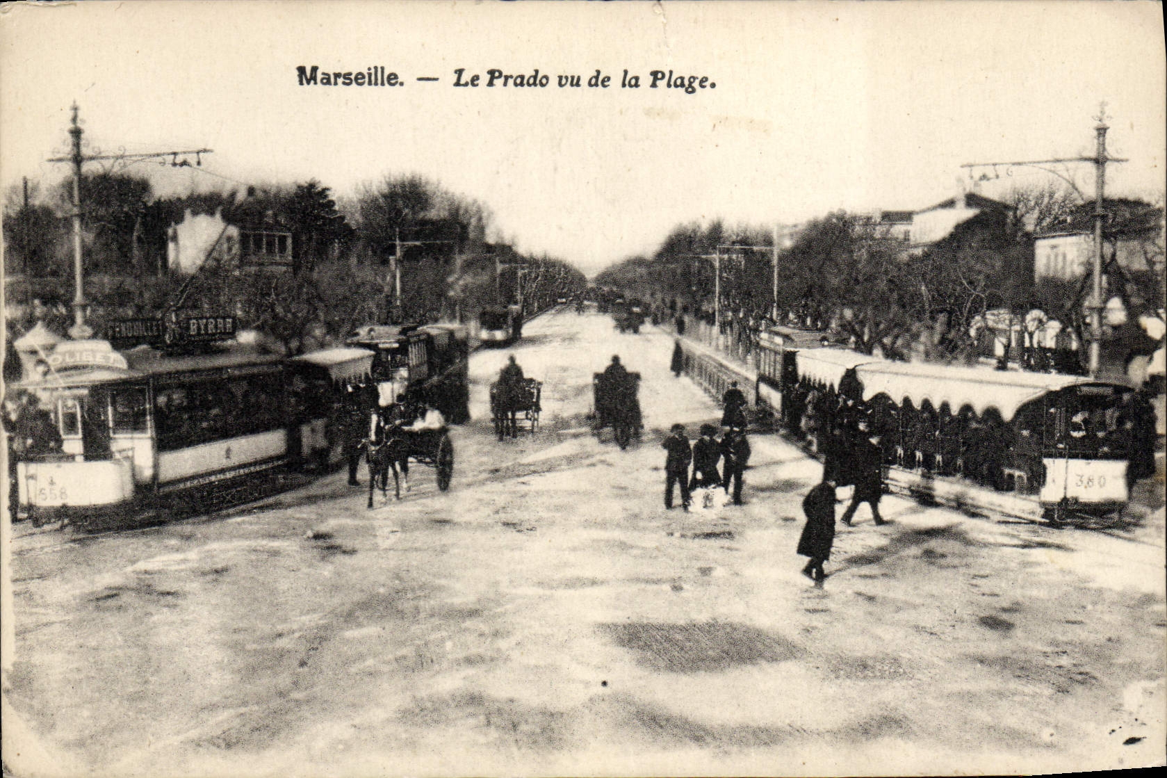 CPA Marseille Le Prado Vu de la Plage Tramway