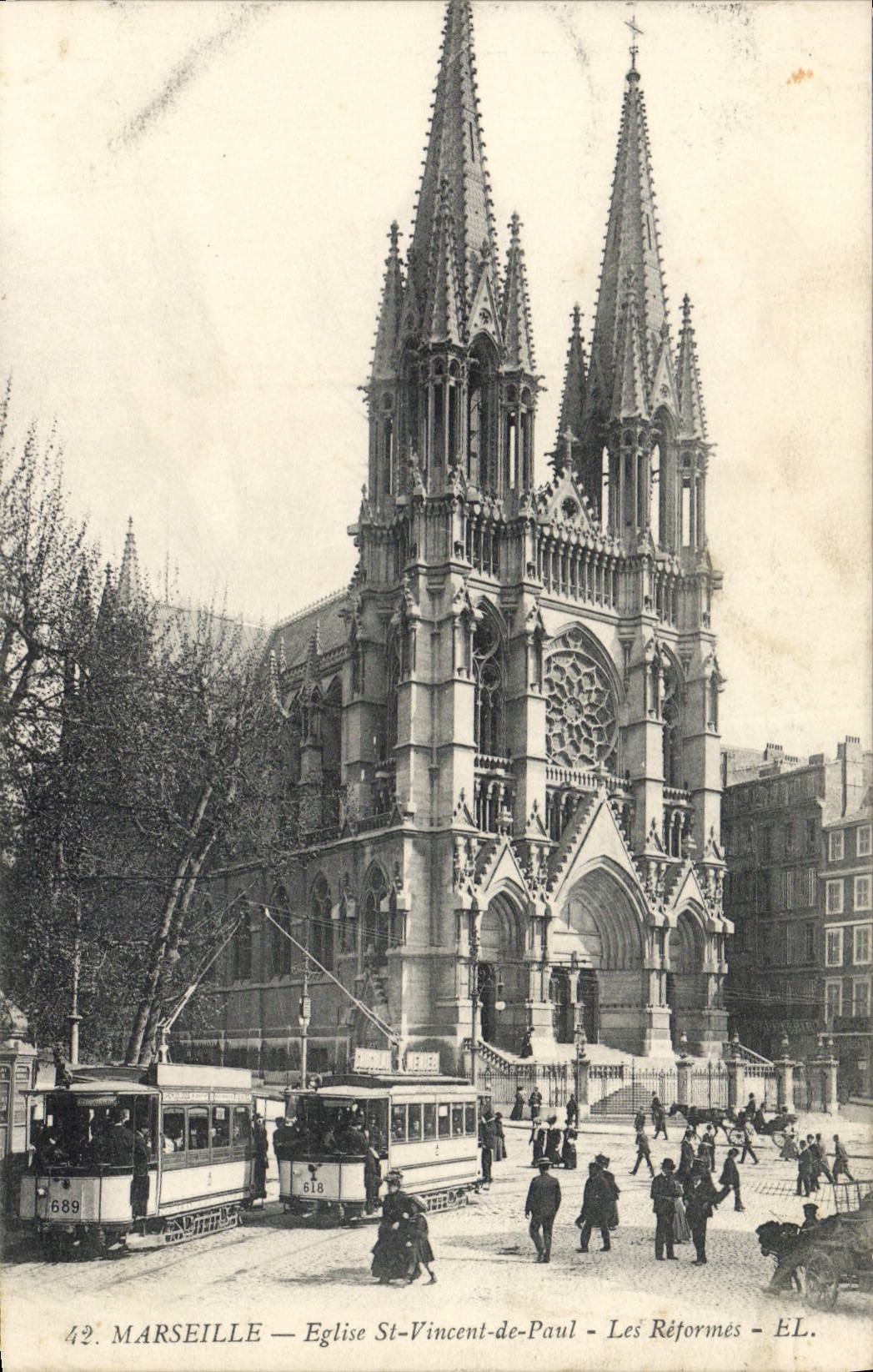 CPA Marseille Eglise St Vincent de Paul Les reformes Tramway