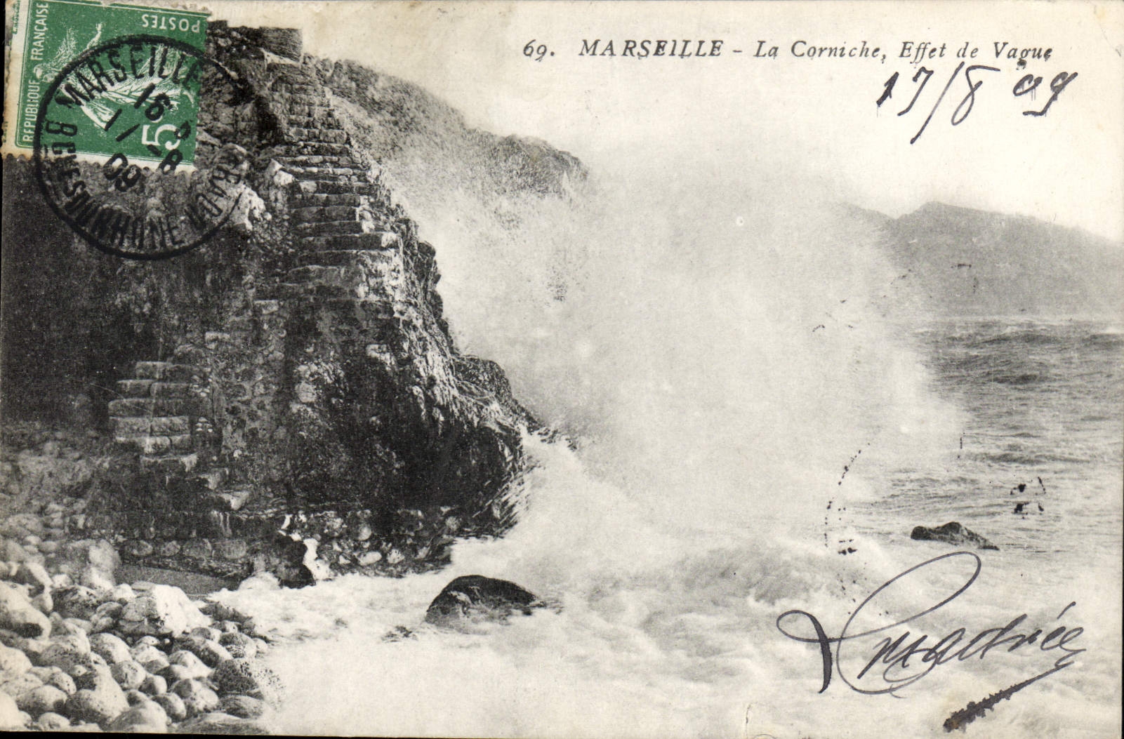 CPA Marseille La Corniche Effet de Vague