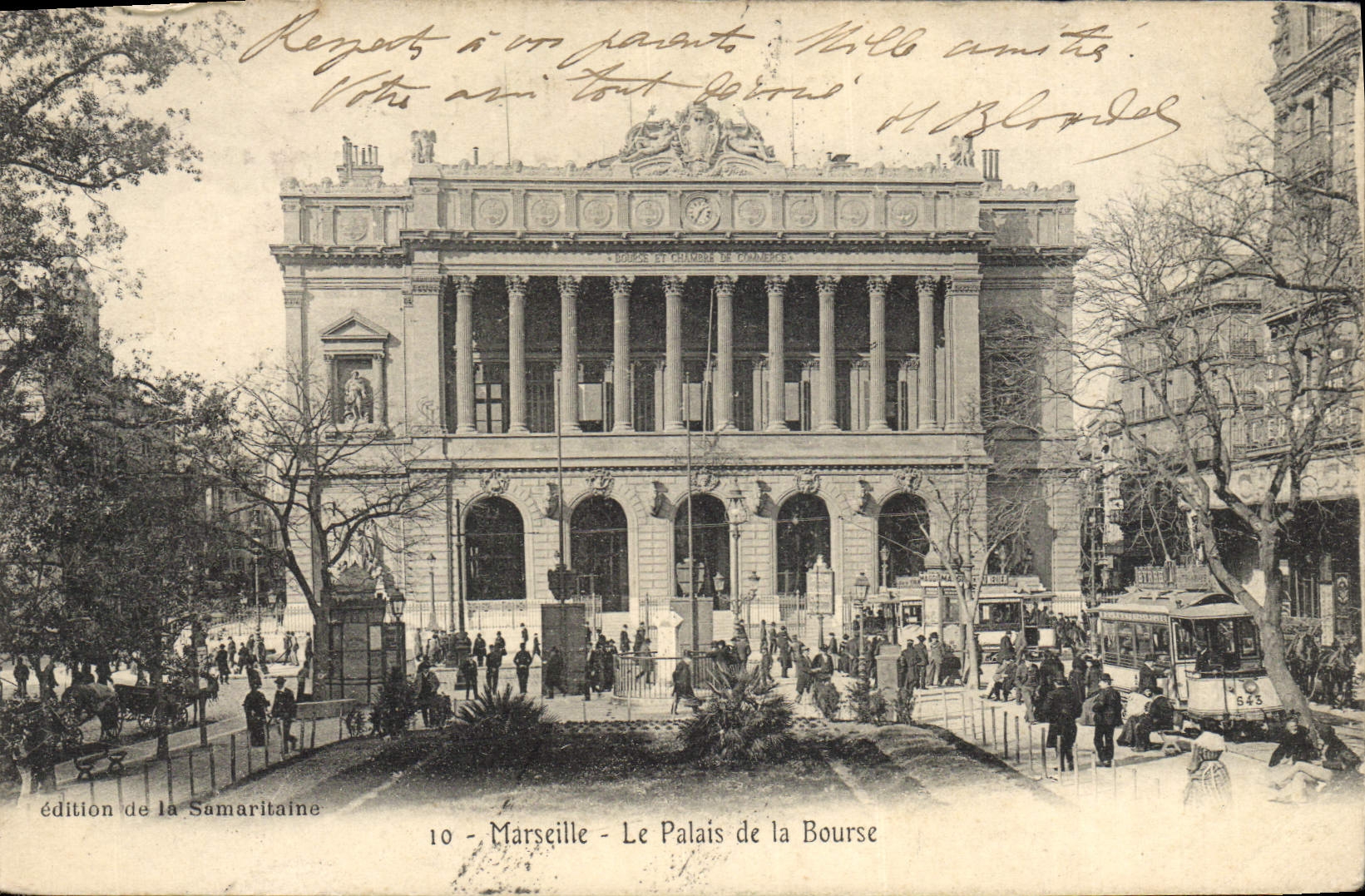 CPA Marseille Le palais de la Bourse Tramway