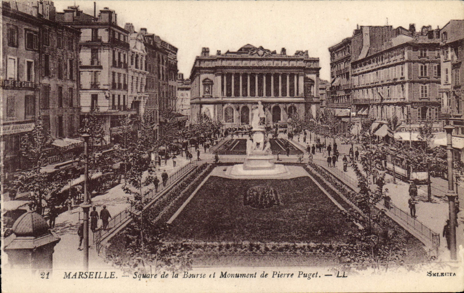 CPA Marseille Square De La Bourse Et Monument De Pierre Puget