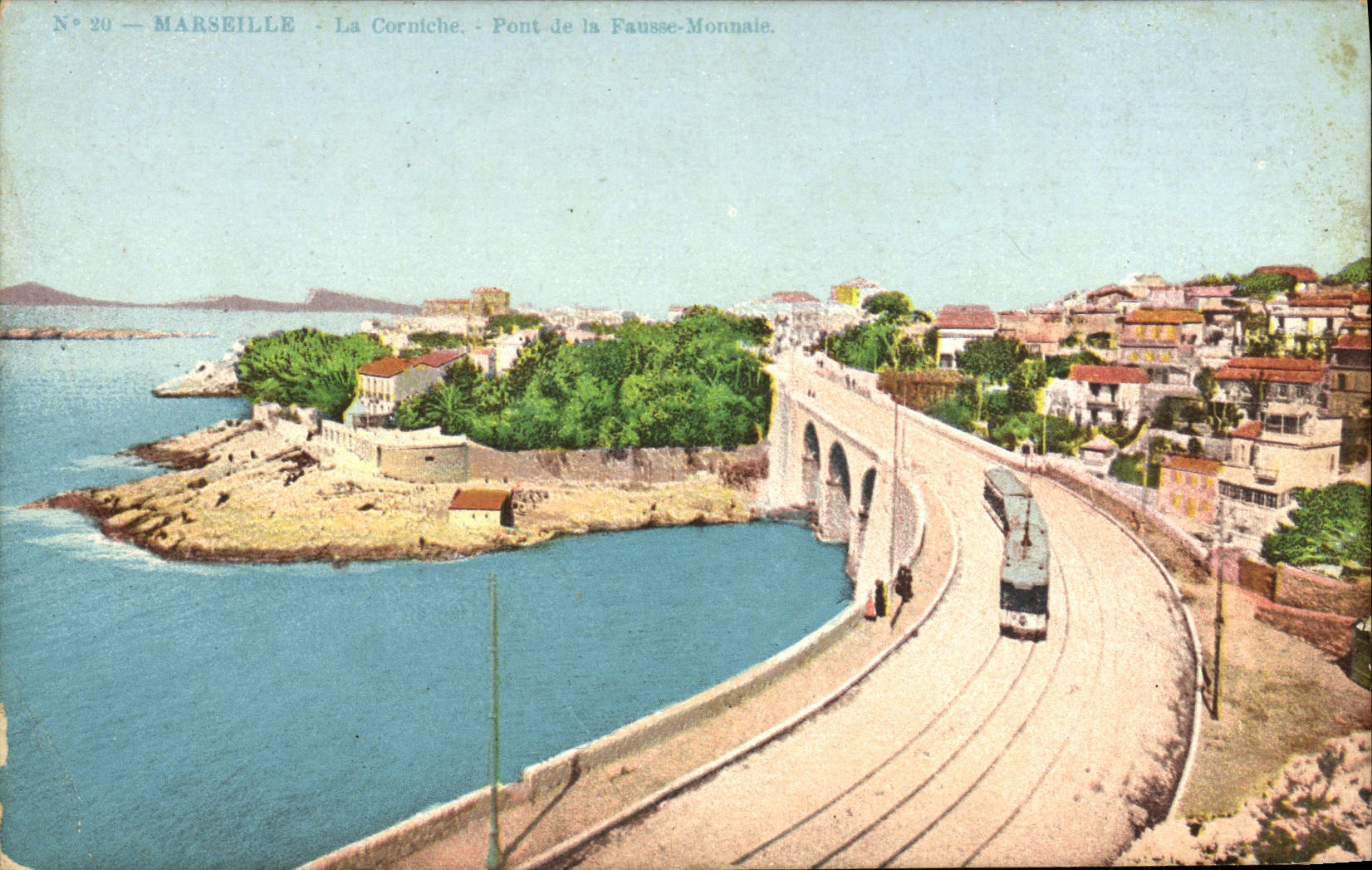 POSTAL Marsella de la VENDIMIA el puente de la cornisa de la tranvía del dinero falsificado