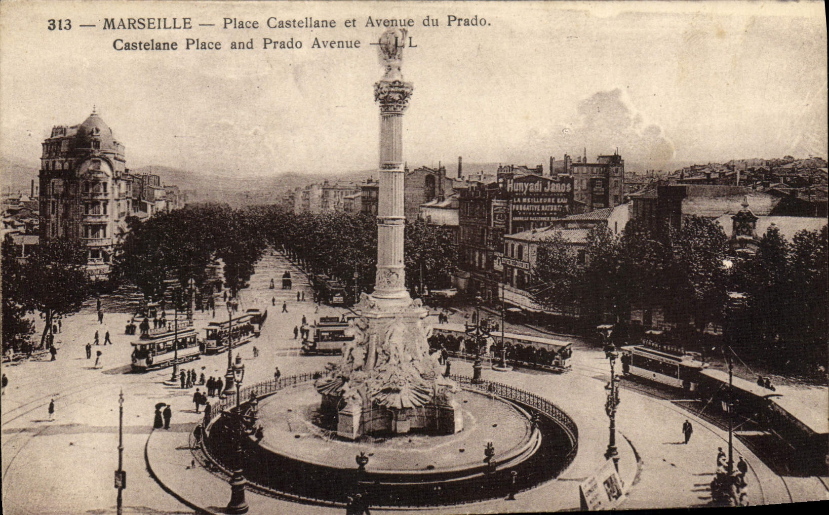 CPA Marseille Place Castellane Et Avenue du Prado Tramway