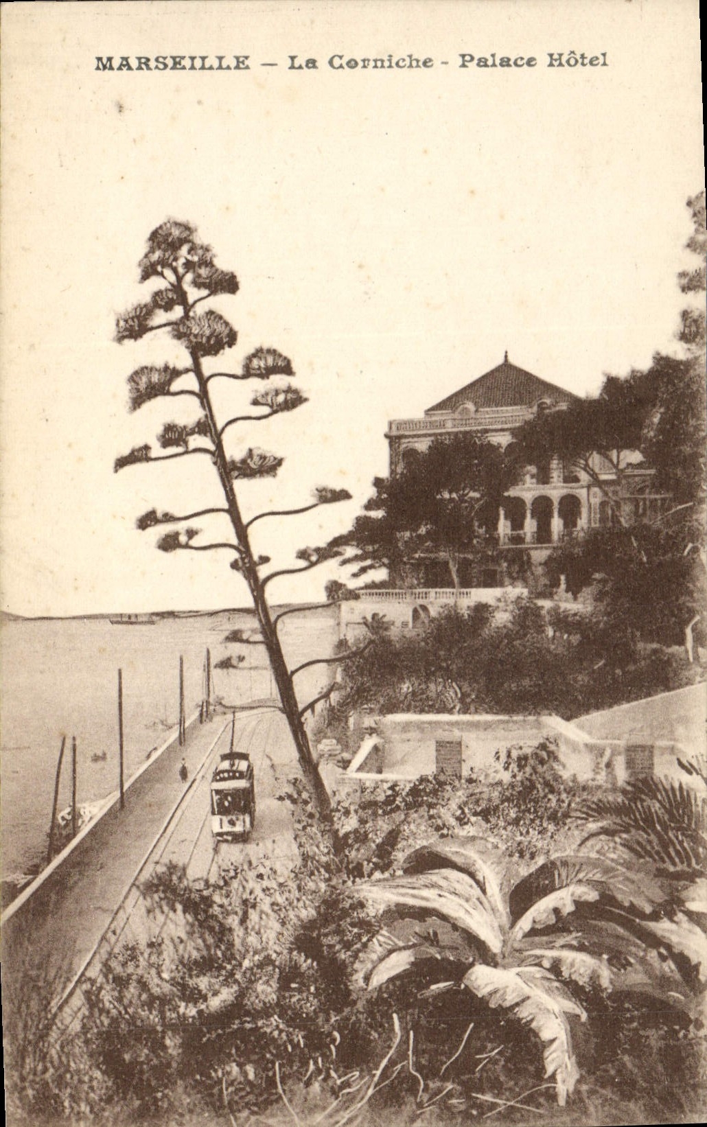 POSTAL Marsella de la VENDIMIA la tranvía luxe del hotel del hotel del De de la cornisa