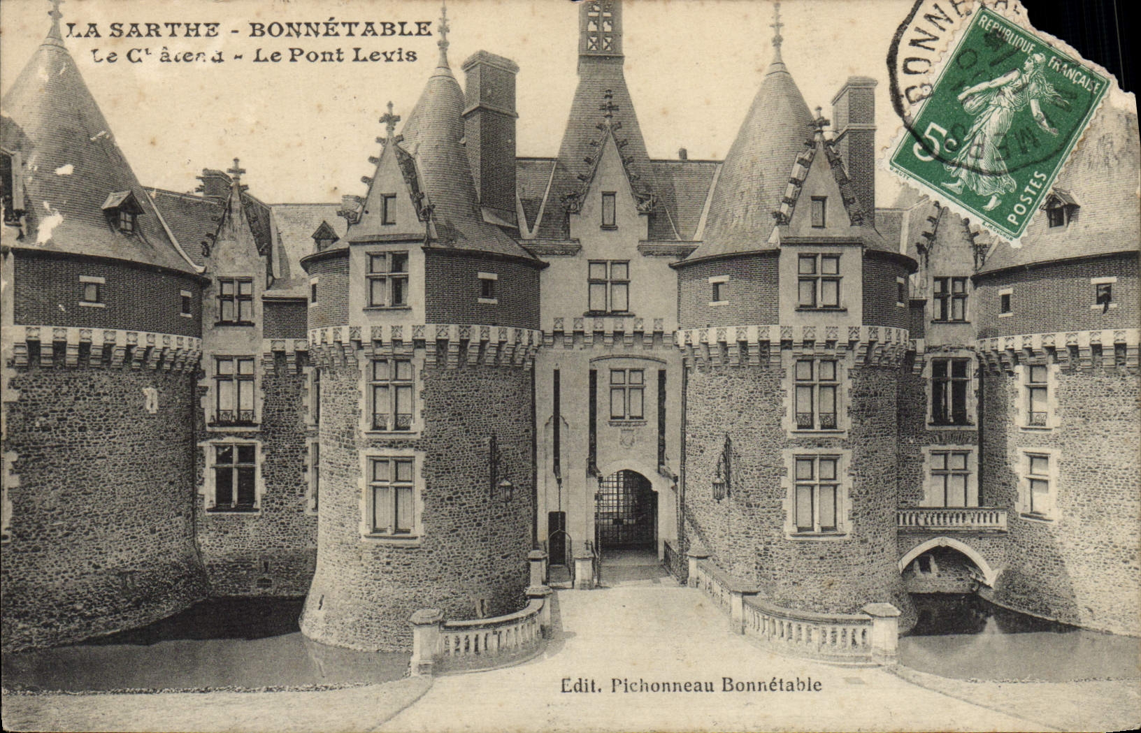 VINTAGE POSTCARD the Sarthe Bonnetable the castle the bridge levis