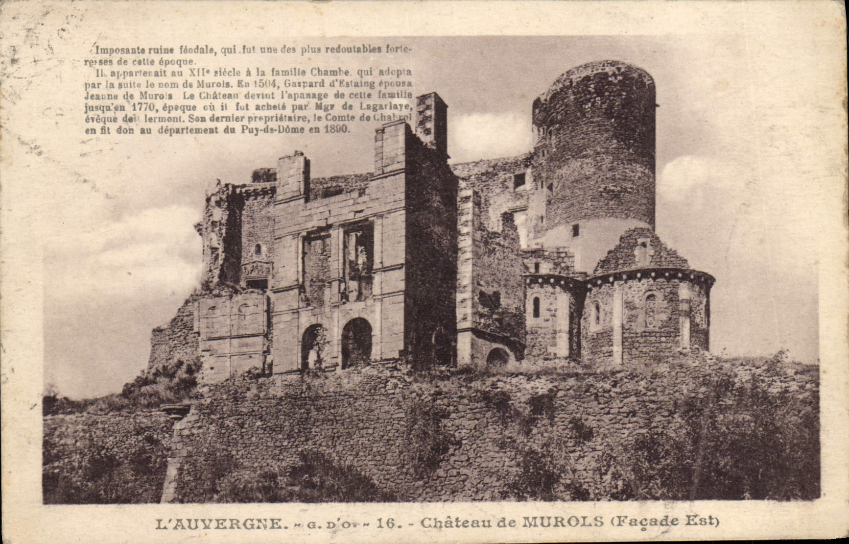 VINTAGE POSTCARD Auvergne Castle De Murols