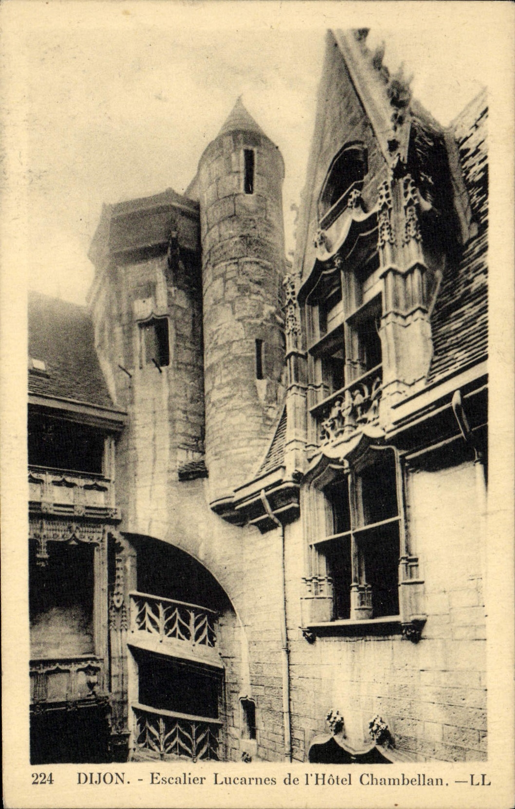 VINTAGE POSTCARD Dijon Staircase Attic windows De I' Hoel Chamberlain
