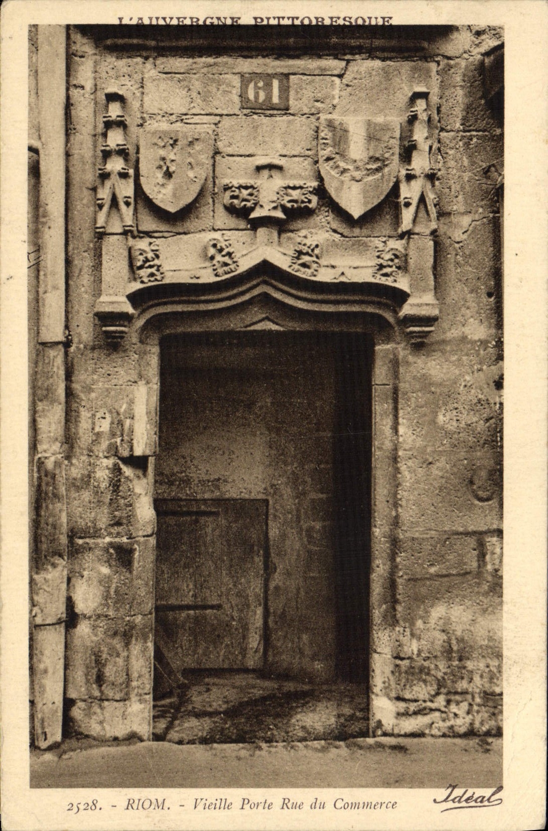 VINTAGE POSTCARD Riom Vieille Carries Street Commercial