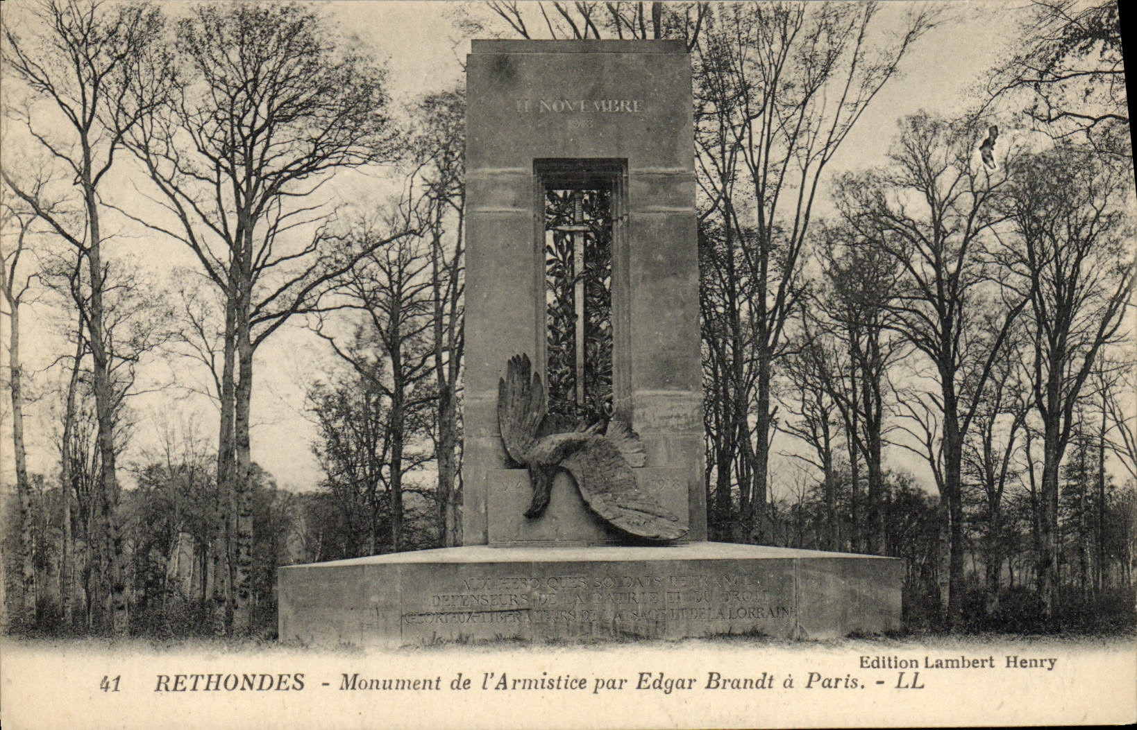 La POSTAL Rethondes Monument De I' Armistice de la VENDIMIA de Edgardo Brandt tiene París Militaria